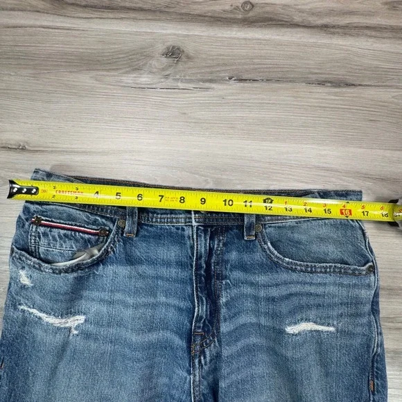 Tommy Hilfiger Mens Blue Distressed Relaxed Fit Straight Leg Jeans  32x30 Y2K - Picture 9 of 16